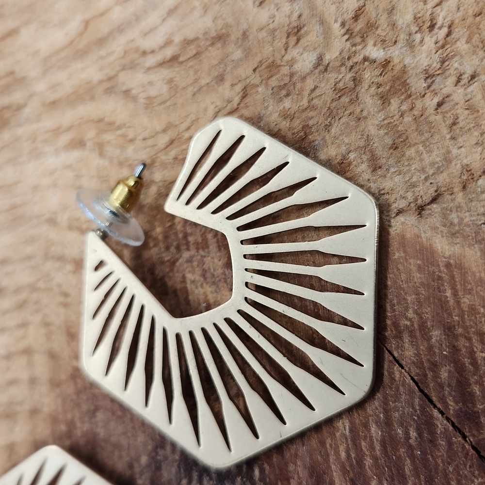 Geometric Hoop Earrings Gold‎ Tone Southwestern - Picture 2 of 4